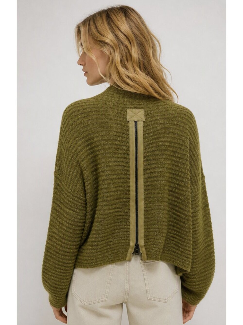 FREE PEOPLE Walk On By Mock Neck Back-Zip Sweater XS Boho Oversized Granola Girl